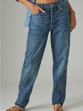 Lucky Legend Lucky Brand Bandana Print Straight Leg Raw Hem Jeans Size 10